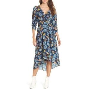NEW Eliza J Floral High/Low Faux Wrap Dress‎ Surplice Neck Womens Size 12